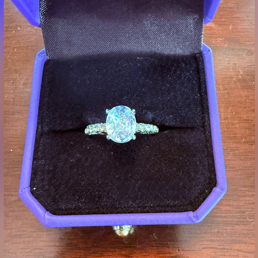 Oval Diamond Engagement-Style Ring | CZ | Pavé Band